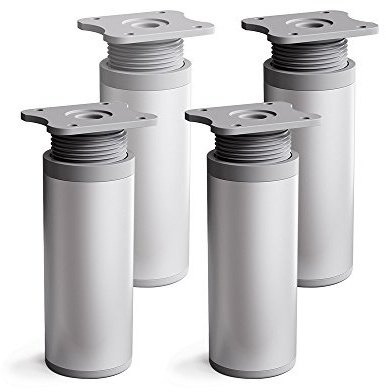 Sossai Piedini regolabili per mobili, set 4 pezzi, H 60 mm, alluminio, design moderno, profilo rotondo, modello MFR1, per armadi, comò