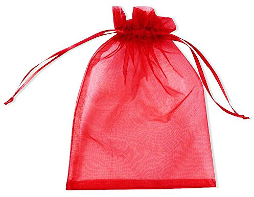 PLECUPE 100 Stück Organzasäckchen, Organzabeutel 30x40 cm, Tunnelzug Hochzeit Säckchen, Schmuckbeutel Säckchen Geschenkbeutel für Weihnachten Geschenke Schmuckaufbewahrung Verpacken - Rot