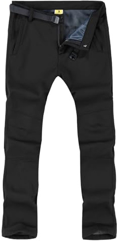 TBMPOY Men's Snow Ski Hiking Pants Waterproof Winter Fleece Lined Pants Camping Skiing Ice Fishing Pants with Belt 01 Thick Black XXL