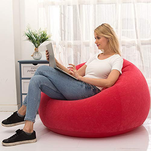 LONEEDY aufblasbares Stuhl-Sofa, aufblasbare Sitz-Gaming-Liege, Indoor Outdoor Camping Garten stilvolles weiches Plüsch-Gewebe für Erwachsene Kinder Single (Spherical Red)