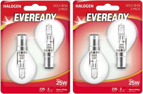 4 Pack Golf Ball/Mini Gobe B15d G45 / P45 ECO Halogen Dimmable Energy Saver Light Bulbs B15 SBC Small Bayonet Cap 240V 18W = 25W