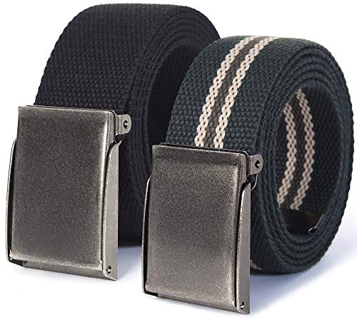 Mile High Life Canvas Web Belt | Klipp för att passa upp till 132 cm | Flip-Top matt silver nickelspänne 12 färger, 2-pack svart/olivkaki, one size 56