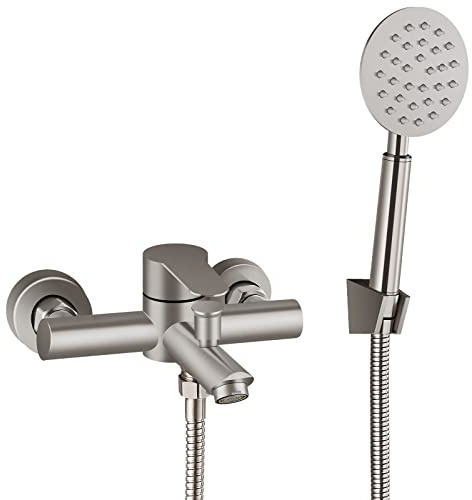 Aolemi Brushed Nickel Bathtub Faucet Wall Mount Only Tub Filler with Handheld Sprayer 6 Inch Centre Single Handle Shower Mixer Taps SUS304 Stainless Steel for Bathroom