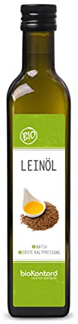 bioKontor – BIO Leinöl 500ml – kaltgepresst & nativ - 100% naturrein | Rohkostqualität – mühlenfrisches Leinsamenöl – mehrfach ungesättigte Fettsäuren – für Müsli, Smoothies & kalte Küche