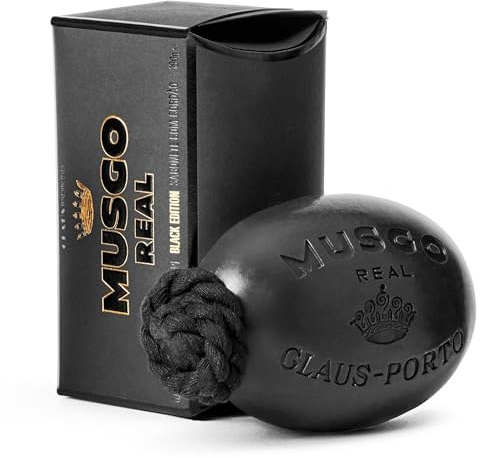 Musgo Real Black Edition Soap On A Rope (190g) | Woody Scent with Lemon | Jojoba + Grape-Seed Oils | Rich, Smooth, Creamy for Men + Women | Handcrafted, Long Lasting