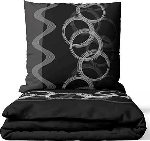 Leonado Vicenti - Bettwäsche Set 100% Baumwolle Renforce grau schwarz Kreise Garnitur Bezug Kissen mit Reißverschluss, Anzahl der Teile:2-teilig 135x200 cm