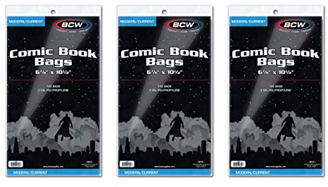 BCW Current Comic Bags (300 Pack) – Acid-Free BCW Comic Book Bags for Modern Comics | Crystal Clear Comic Book Sleeve Protection | 6 7/8 x 10 1/2