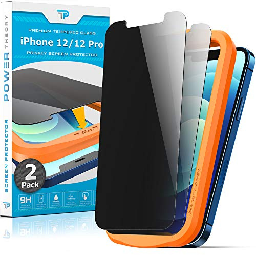 Power Theory Sichtschutz Glas für iPhone 12, iPhone 12 Pro Schutzfolie, Sichtschutzfolie mit Schablone, Glas Folie, Displayschutzfolie, Schutzglas [2 Stück]