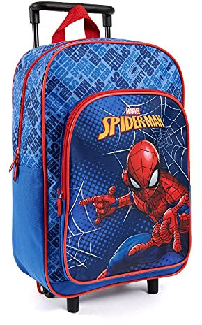 PERLETTI Spiderman Kinderrucksack Kinder 3 4 5 6 Jahre - Marvel Superheld Kindergartenrucksack Jungen mit 2 Rollen und Fronttasche - Spider Man Trolley Backpack Kleinkind Kindergarten - 36x25x12 cm