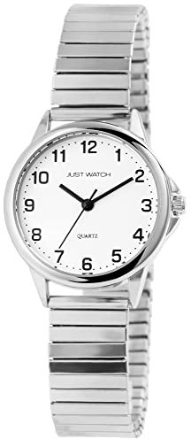Just Watch Damen-Uhr Edelstahl Zugarmbanduhr gut lesbar silberfarbig Länge 19,5cm ⌀29mm 14mm breit Geschenke für Frauen