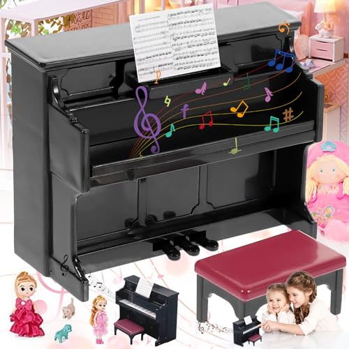 Weploda 3 Stück Miniatur Schwarze Klavier, Puppenhaus Musikinstrument Ornamente 1:12, Kinder Klavier Modell, Puppenhausdekorationszubehör