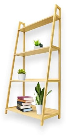 KARAT Étagère à fleurs en bois de bambou - Étagère à plusieurs niveaux - Moderne - 4 Étagères - 125 x 32 x 63 cm