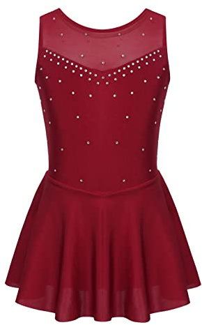 iiniim Vestido de Patinaje sobre Hielo para Niñas Vestido Danza Ballet A Rojo Vino 7-8 años