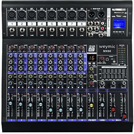 Weymic MX-80 Professional mix (8 canaux), DSP effector pour l'enregistrement de dj stage karaoké, avec clé USB pour l'enregistrement d'entrée, prise microphone XLR, alimentation 48V, sortie RCA