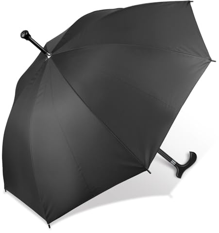 Lemasi Regenschirm Stützschirm Gehstock Gehhilfe mit Fritzgriff & Gummipuffer (unischwarz)