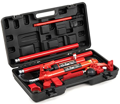 REDLOONG 12 Ton Porta Power Hydraulic Jack Kit, Heavy Duty Hydraulic Ram & Pump Set, Auto Body Frame Repair Tool with Extension Tubes for Car, Truck & Garage