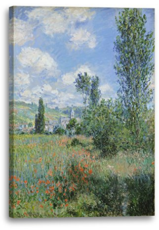 Printed Paintings Leinwandbild (20x30cm) Claude Monet: Aussicht von Vétheuil, Leinwand auf Keilrahmen gespannt und fertig zum Aufhängen, hochwertiger Kunstdruck aus deutscher Produktion