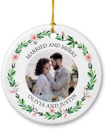 Christbaumschmuck Keramik Weihnachtsanhänger Anhänger Weihnachtsbaumschmuck Hängende Ornamente Weihnachtsdeko Personalisiertes Foto 2023, Verheiratetes Und Fröhliches Bild, Erstverheiratet,
