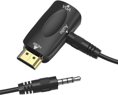 HDMI to VGA Adapter, 1080p HDMI Male to VGA Female Adapter with 3.5mm Audio Jack Cable Compatible with Monitor, Laptop,Computer, Projector, HDTV, Chromebook and More