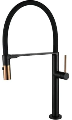 Grifo de cocina grifo de fregadero monomando grifo caliente y frío pistola gris giratorio grifo de latón función magnética (Color : Black rose gold)