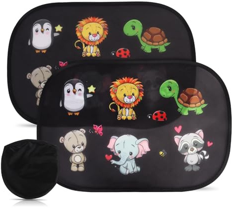 Jiusely 2pc Car Window Shades for Baby, Animal Print Sunshade with UV Protection, Car Sun Shades 47 x 30 cm With 8 Suction Cups