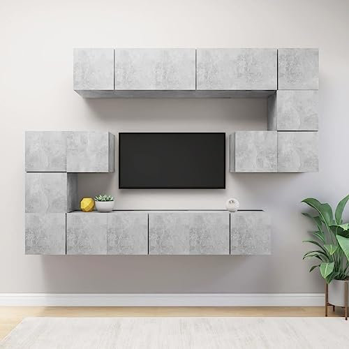 ShGaxin 10-delad TV-möbelset spånskiva grå betong, TV-bord, TV-skåp, TV-skåp, TV-bord, vardagsrumsmöbler, TV-bord, vardagsrumsbord, TV-bord