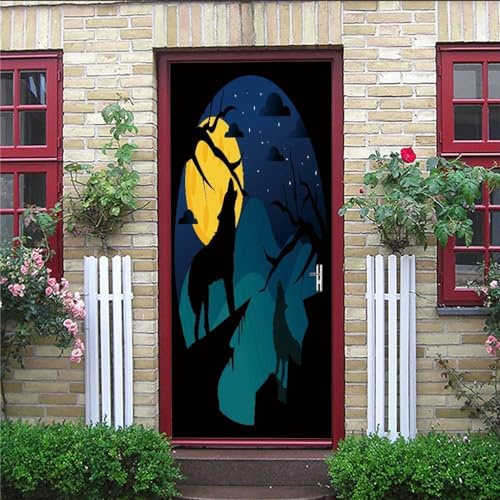 3D Art Adesivi Per Porte Fotomurali Autoadesivi - Animale Notturno Di Luna - Decalcomanie Per Porte Peel And Stick Carta Da Parati Per Porta Rimovibile Impermeabile In Vinile 90 X 200 Cm -9C5C6O2