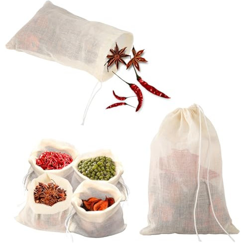 30pcs Sachet à Épices pour Cuisson, 15x10,5cm Réutilisables en Coton Sacs à Soupe avec Cordon de Serrage Sacs Filtre à Thé Sac Étamine Sacs en Mousseline pour la Cuisine