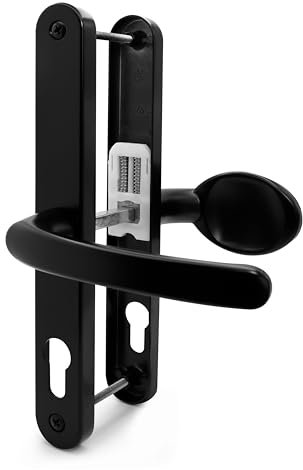 TSS Black UPVC Door Handle Pair Set with Lever and Pad, Suits Fullex Locks, Sprung, 68mm PZ (Centres), 215mm Screw to Screw, Backplate 245mm x 32mm, Replacement PVC Door Handle in Black