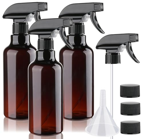 3-pack plastsprayflaskor, tomma sprayflaskor, 500 ml, kraftiga sprayflaskor, dimma/ström, vattenflaska för rengöringslösningar, växter, husdjur, eteriska oljor, hår, matlagning (bärnsten)