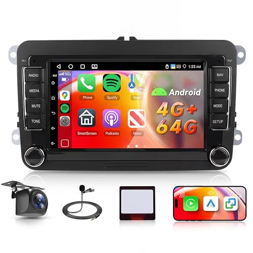 4G+64G Car Radio Stereo for VW Golf 5 Polo Skoda Passat 5GWiFi, Hodozzy 7 Inch Touchscreen Radio with Wireless Carplay Android Auto DSP GPS Bluetooth 5.0 Mirror Link FM/RDS SWC USB+Backup Camera