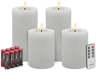 LC Home Candela Lights LED Kerzen Set Flammenlos Echtwachs inklusive Fernbedienung & Batterien Dimmbar Flammenfunktion (Winter Weiß, 4er Set)