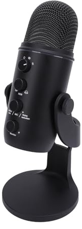 Jectse Microfono da Gioco, Microfono da Gioco a Condensatore USB per PC con Effetti di Luce Colorati, Microfono a Condensatore con Funzione Mute Veloce, Ammortizzatore, Guadagno (BLACK)
