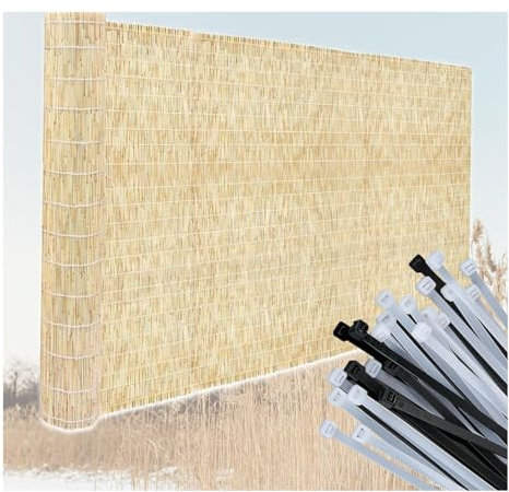 Schilfrohrzaun, 90 x 300 cm, 91,4 cm hoch, 61 cm hoch, 1,8 m, Gartenpaneelrolle mit Befestigungsclips, Outdoor, Terrasse, Balkon, Wind-/Sonnenschutz, natürlicher Schilfzaun für Privatsphäre und