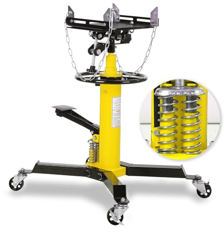 GarveeTech 2-Plunger Transmission Jack, 1322 LBS (3/5 T) Capacity 33.5 in- 69 in High Lifting Height, 2-Stage Hydraulic Telescopic Jack, Heavy Duty Floor Jack w/Foot Pedal, 360° Swivel Wheel, Yellow