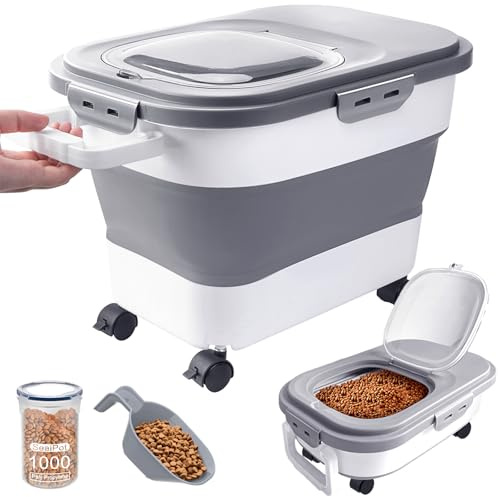 DDMOMMY Luftdichter Hundefutter-Aufbewahrungsbehälter mit Deckel, Rädern, Griff, großer Katzenfutterbehälter mit Schaufel, kleiner Lebensmittelbehälter für Hunde und Katzen, 6,8–10,4 kg