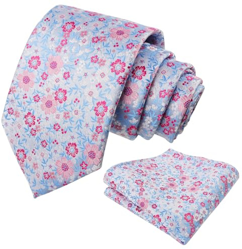 Alizeal Cravate fleurie pour homme avec carré de poche pour mariage et fête - Ensemble cravate et mouchoir, taille unique