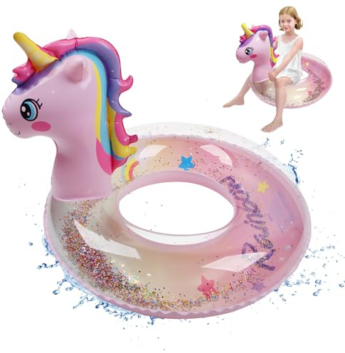 Schwimmring Kinder, Shyllin Verdickter Aufblasbarer Schwimmring aus PVC, Schwimmtiere fur Den Pool, Geeignet fur Strand, Party, Wasserpark, Schwimmbad, Kinder 5-9 Jahre (Rosa Pferd-Klein)