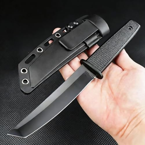 Genérico TEERMA D8W Cuchillo de supervivencia Cuchillo de caza de hoja fija enfundada Cuchillo de acero de una pieza para exteriores Ideal para acampadas y actividades al aire libre