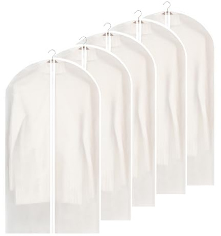 SQUASHIC Kleidersack Anzug 5 Stück 60×120 cm mit Reißverschluss | Hochwertige Kleidersäcke halbtransparent, große Kapazität-Kleiderhüllen Aufbewahrung für Kleider,Jacken,Hemden&Abendkleider