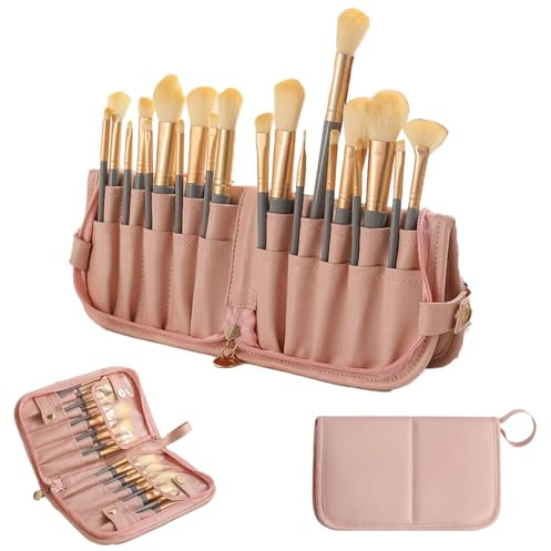 Eiflayn Pinseltasche,20 Fächern Make Up Tasche,Vertikale Pinselmappe,Pinsel Tasche, Abdichtung,Tragbare Reise Pinsel Etui,für Schminkpinsel, Malpinsel,Pinseltasche Schule (Rosa)