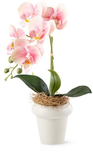 PASCH® Orchidee artificiali in vasi di ceramica lucida (46 cm), fiori artificiali in vaso, fiori artificiali come veri, orchidee artificiali in vaso (rosa)