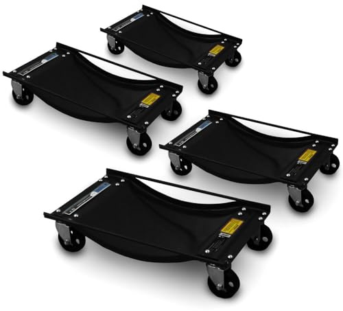 BITUXX 4 Stück Rangierhilfe für PKW Auto Rangierroller Rangierheber Wagenheber Roller Belastbar bis 450 kg pro Rangierroller Schwarz