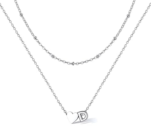 Bestyle Collar Inicial Letra A-Z Colgante Corazon Plateado Choker Gargantilla Fina Doble Capa Cadena 35.5cm y 40.6cm Joyas de Mujer Chica Madre Hija Novia Amiga