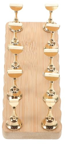 EXAOMBLE Support pour faux ongles en bois naturel, 14 porte-capsules dorés, style minimaliste, pour entraînement nail art et usage salon débutant
