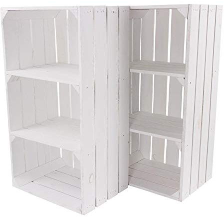 4X Vintage-Möbel 24 Weiße Regalkiste mit 2 Mittelbrettern 68cm x 40cm x 31cm Apfelkiste Weinkiste Obstkisten Holzregal Vintage Bücherregal Abstelltisch Garderobe Schuhregal massiv Natur Garten