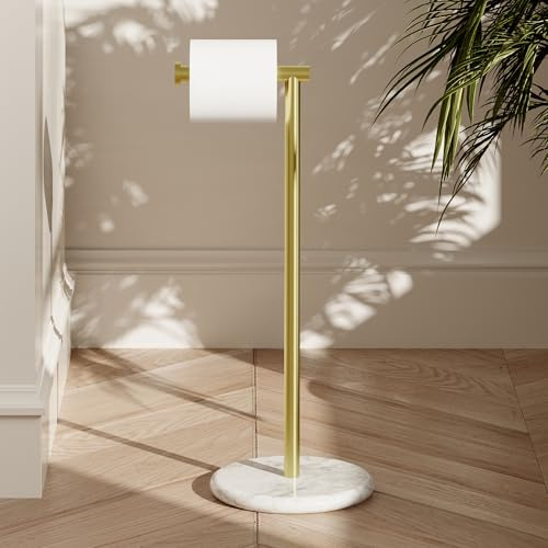 KES Gold Toilet Roll Holder Free Standing Toilet Paper Holder Marble Bathroom Tissue Dispenser Stand SUS304 Stainless Steel Brushed Gold, BPH284S1-BZ