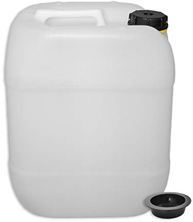 plasteo® Bidón de agua de 20 litros para camping, apto para alimentos + cierre de flash extra