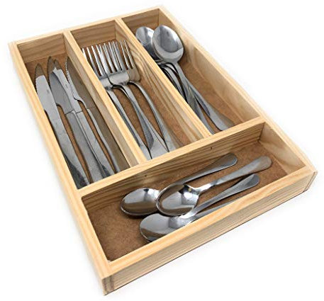 Space Home - Besteckschublade aus Holz - Besteckeinsätze - 4 Fächer - Organizer aus Holz - Besteckkasten fur Schubladen - Küchenorganizer - 32 x 22 x 3,5 cm