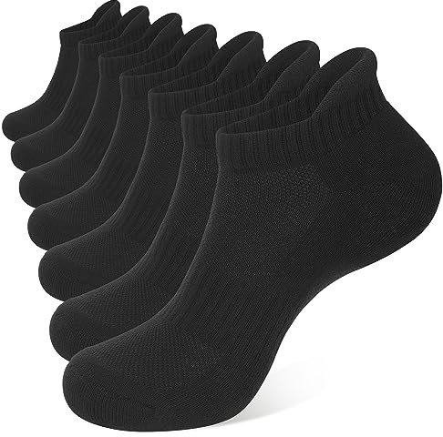 CLOSEMATE 7 Pares Calcetines Deporte Tobilleros Hombre Mujer Corto Algodón Transpirable Compresión Acolchados Low Cut Running Atlético Caminar(7Negro,Tamaño L)